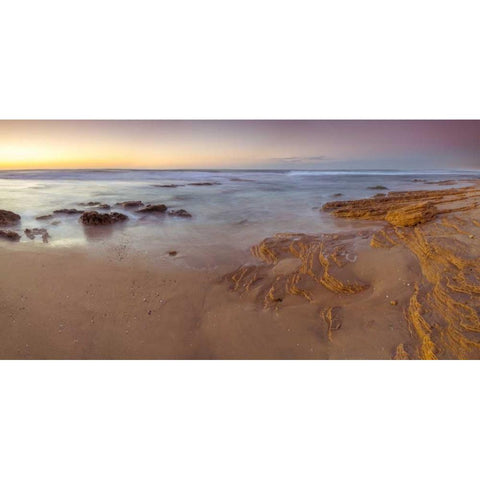 Sunset on rocky beach with colorful sky Black Modern Wood Framed Art Print with Double Matting by Frank, Assaf