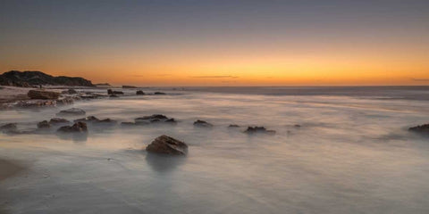 Sunset on rocky beach with colorful sky White Modern Wood Framed Art Print with Double Matting by Frank, Assaf