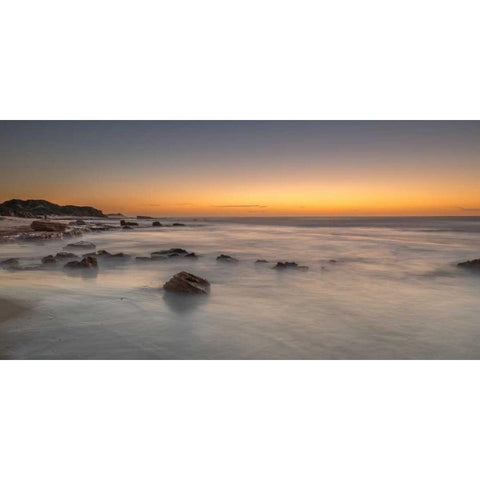 Sunset on rocky beach with colorful sky Gold Ornate Wood Framed Art Print with Double Matting by Frank, Assaf