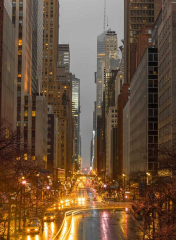 Evening view of streets of Manhattan, New York City Black Ornate Wood Framed Art Print with Double Matting by Frank, Assaf