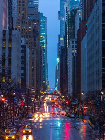 Evening view of streets of Manhattan, New York City White Modern Wood Framed Art Print with Double Matting by Frank, Assaf