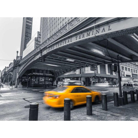 Cab on New York city street Black Modern Wood Framed Art Print with Double Matting by Frank, Assaf