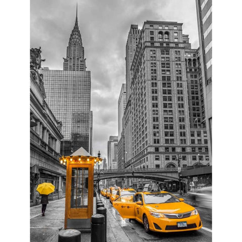 Cab on New York city street, FTBR-1840 Black Modern Wood Framed Art Print with Double Matting by Frank, Assaf