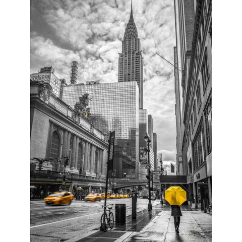 New York city scape with Chrysler Building, FTBR-1841 Black Modern Wood Framed Art Print with Double Matting by Frank, Assaf