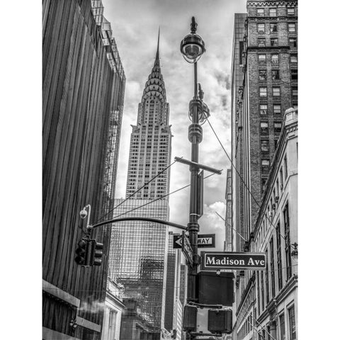 New York city scape with Chrysler Building Black Modern Wood Framed Art Print with Double Matting by Frank, Assaf