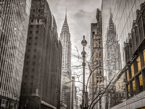 New York city scape with Chrysler Building White Modern Wood Framed Art Print with Double Matting by Frank, Assaf