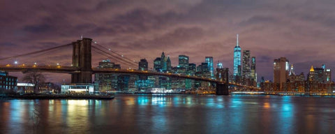 Brooklyn Bridge and Manhattan skyline, New York White Modern Wood Framed Art Print with Double Matting by Frank, Assaf