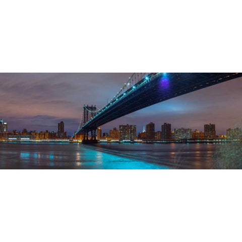 Manhattan bridge and New York city skyline Black Modern Wood Framed Art Print with Double Matting by Frank, Assaf
