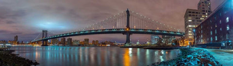Manhattan bridge and New York city skyline Black Ornate Wood Framed Art Print with Double Matting by Frank, Assaf