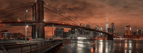 Brooklyn bridge over East river, New York White Modern Wood Framed Art Print with Double Matting by Frank, Assaf