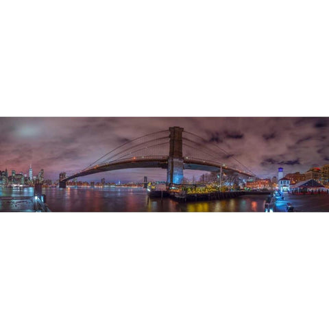 Brooklyn bridge over East river, New York Black Modern Wood Framed Art Print with Double Matting by Frank, Assaf