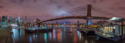 Brooklyn bridge over East river, New York White Modern Wood Framed Art Print with Double Matting by Frank, Assaf