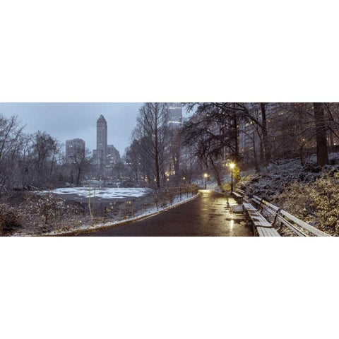 Central park with Manhattan skyline, New York Black Modern Wood Framed Art Print with Double Matting by Frank, Assaf