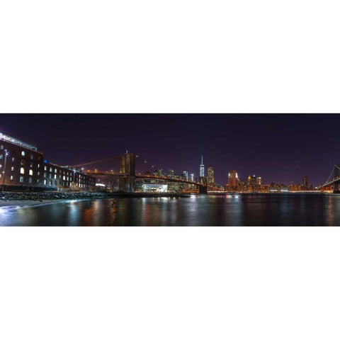 Brooklyn bridge and Lower Manhattan skyline, New York Black Modern Wood Framed Art Print with Double Matting by Frank, Assaf