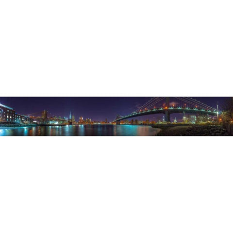 Brooklyn bridge and Manhattan bridge over East river, Lower Manhattan, New York Black Modern Wood Framed Art Print with Double Matting by Frank, Assaf