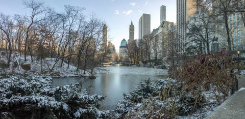 Central park with Lower Manhattan skyline, New York White Modern Wood Framed Art Print with Double Matting by Frank, Assaf