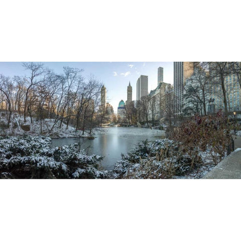 Central park with Lower Manhattan skyline, New York Black Modern Wood Framed Art Print with Double Matting by Frank, Assaf