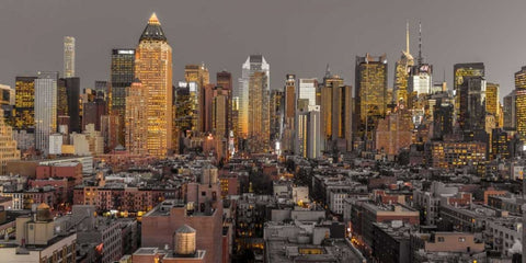 Lower Manhattan cityscape, New York White Modern Wood Framed Art Print with Double Matting by Frank, Assaf