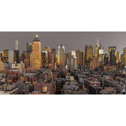 Lower Manhattan cityscape, New York Black Modern Wood Framed Art Print with Double Matting by Frank, Assaf