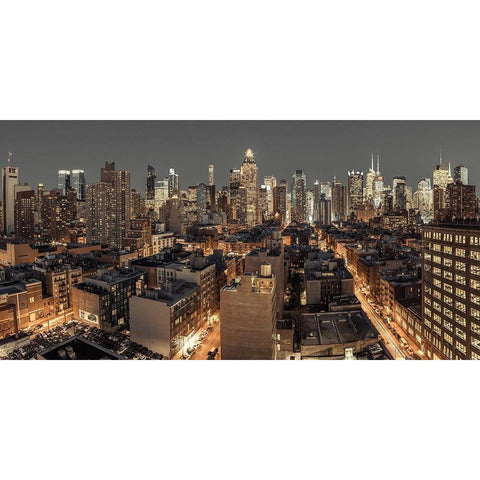 Lower Manhattan-New York Black Modern Wood Framed Art Print with Double Matting by Frank, Assaf