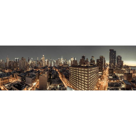 Lower Manhattan cityscape, New York Black Modern Wood Framed Art Print with Double Matting by Frank, Assaf