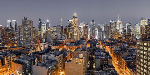 Lower Manhattan-New York White Modern Wood Framed Art Print with Double Matting by Frank, Assaf