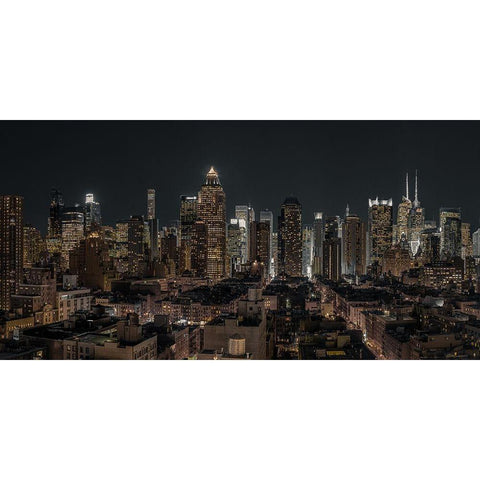 Lower Manhattan-New York Black Modern Wood Framed Art Print with Double Matting by Frank, Assaf