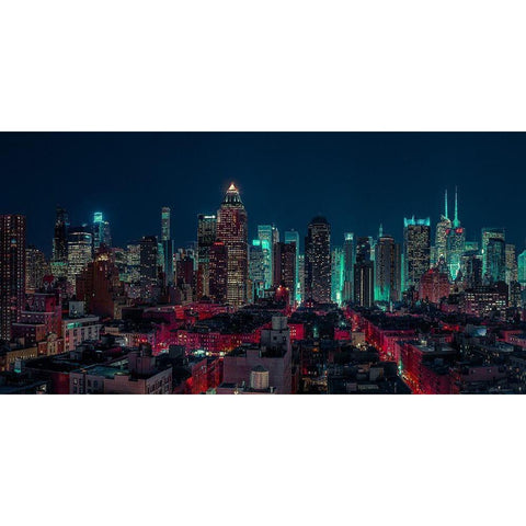 Lower Manhattan-New York Black Modern Wood Framed Art Print with Double Matting by Frank, Assaf