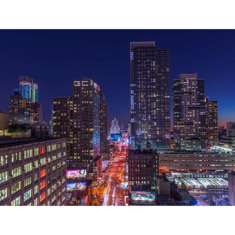 Lower Manhattan cityscape, New York Black Modern Wood Framed Art Print with Double Matting by Frank, Assaf