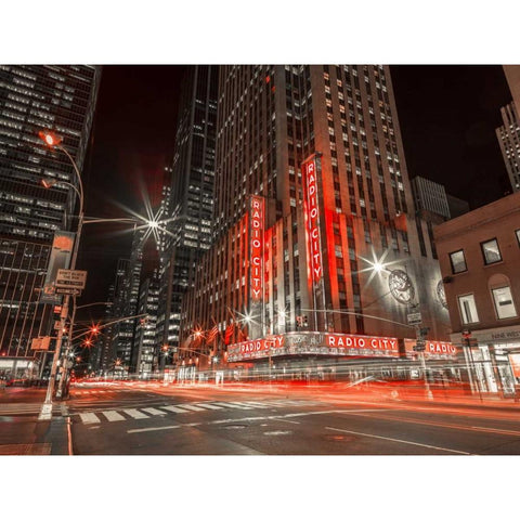 New York city stret in night White Modern Wood Framed Art Print by Frank, Assaf