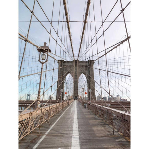 Brooklyn bridge, New York Black Modern Wood Framed Art Print with Double Matting by Frank, Assaf