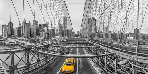 Brooklyn bridge, New York White Modern Wood Framed Art Print with Double Matting by Frank, Assaf