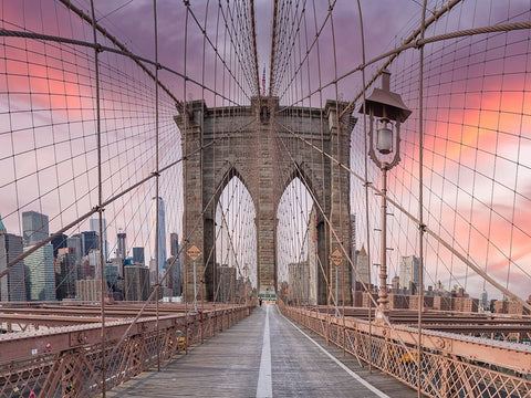 Brooklyn bridge, New York White Modern Wood Framed Art Print with Double Matting by Frank, Assaf