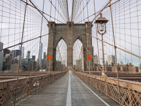 Brooklyn bridge, New York White Modern Wood Framed Art Print with Double Matting by Frank, Assaf