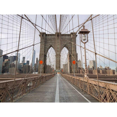Brooklyn bridge, New York Black Modern Wood Framed Art Print with Double Matting by Frank, Assaf