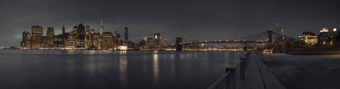 Evening view of Manhattan skyline over East river, New York Black Ornate Wood Framed Art Print with Double Matting by Frank, Assaf
