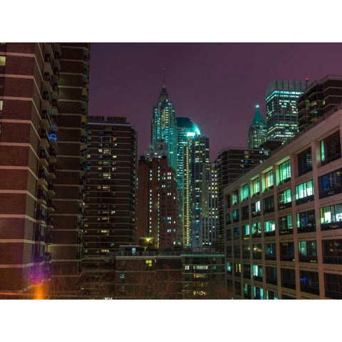 New York cityscape at night Gold Ornate Wood Framed Art Print with Double Matting by Frank, Assaf