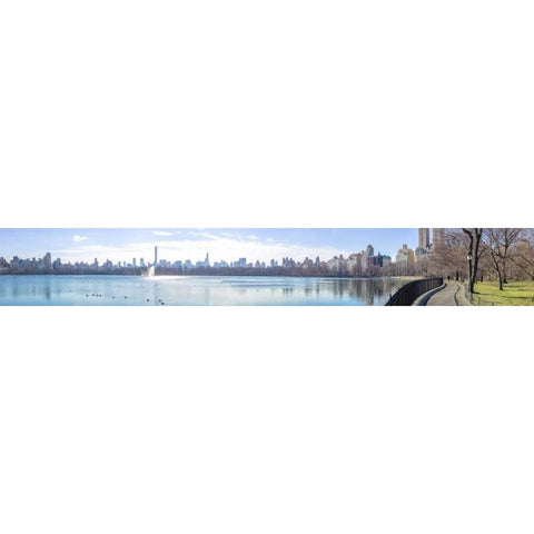 Panoramic view of Lower Manhattan skyline from Central park, New York Black Modern Wood Framed Art Print with Double Matting by Frank, Assaf