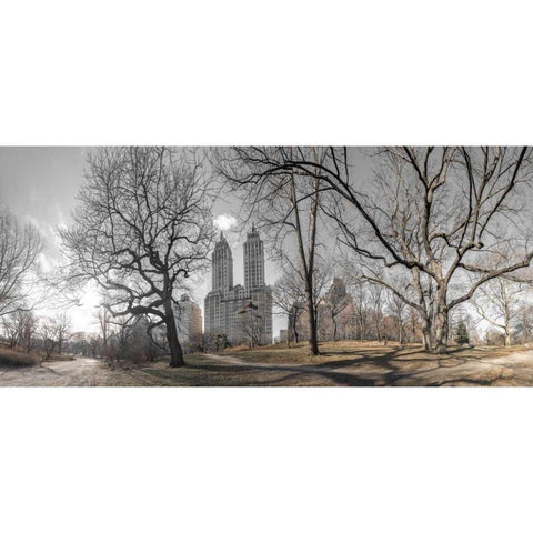 Lower Manhattan cityscape from Central park, New York White Modern Wood Framed Art Print by Frank, Assaf