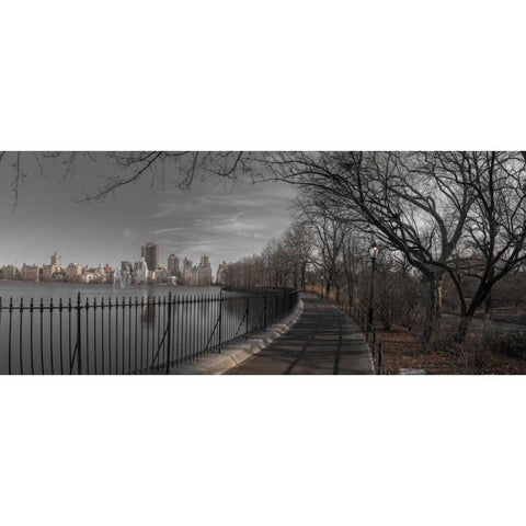 Lower Manhattan cityscape from Central park, New York Black Modern Wood Framed Art Print with Double Matting by Frank, Assaf