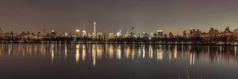 View of New York city skyline from Central park in evening White Modern Wood Framed Art Print with Double Matting by Frank, Assaf