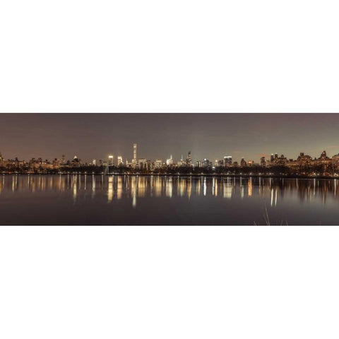 View of New York city skyline from Central park in evening Black Modern Wood Framed Art Print with Double Matting by Frank, Assaf