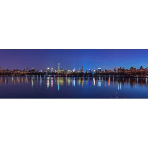 View of New York city skyline from Central park in evening Black Modern Wood Framed Art Print with Double Matting by Frank, Assaf
