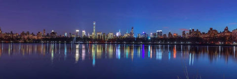 View of New York city skyline from Central park in evening White Modern Wood Framed Art Print with Double Matting by Frank, Assaf
