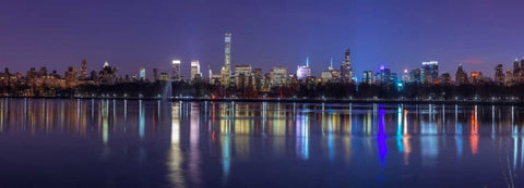 View of New York city skyline from Central park in evening White Modern Wood Framed Art Print with Double Matting by Frank, Assaf