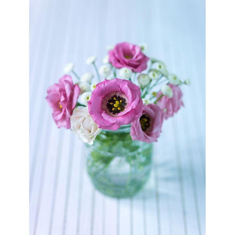 Colorful Lisianthus flowers in glass bottle Black Modern Wood Framed Art Print by Frank, Assaf
