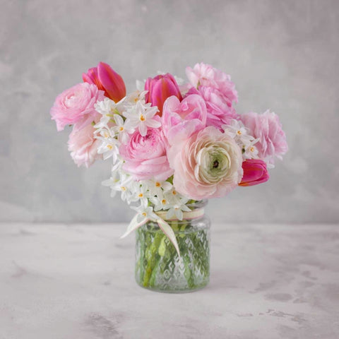 Bunch of mixed flowers in glass bottle White Modern Wood Framed Art Print with Double Matting by Frank, Assaf