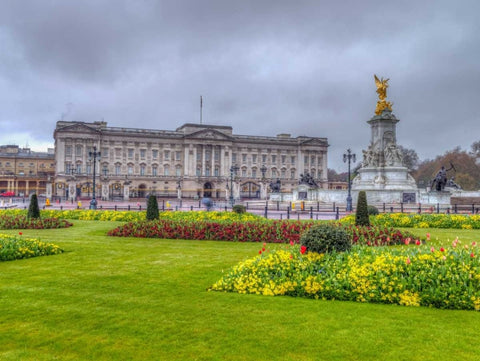 Buckingham Palace and St James Park, London White Modern Wood Framed Art Print with Double Matting by Frank, Assaf