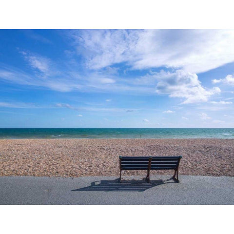 Bench at seaside promenade Gold Ornate Wood Framed Art Print with Double Matting by Frank, Assaf
