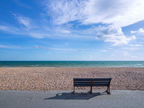 Bench at seaside promenade White Modern Wood Framed Art Print with Double Matting by Frank, Assaf
